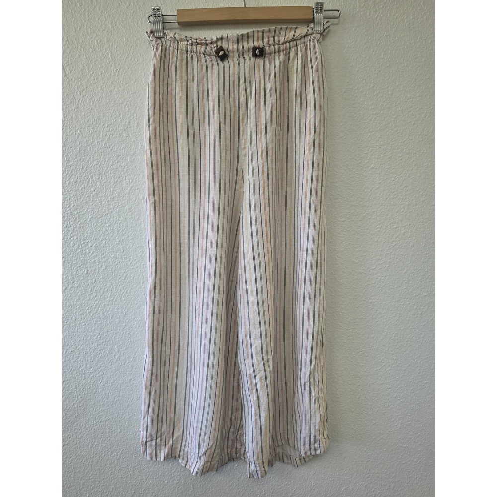 Pull&Bear Striped Cropped Pants Women S Multicolor Viscose Linen Trousers